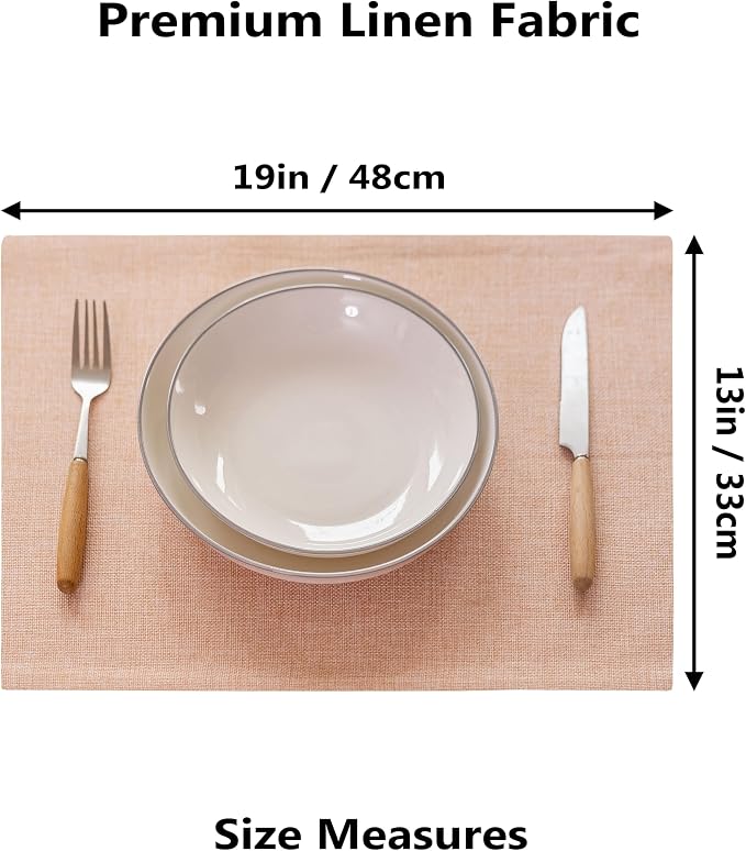 Demetex Pink Placemats Set of 4 Heat Resistant Linen Plate Mats Washable Cloth Place Mats for Dining Tables Restaurants, 13 x 19 inches, Pink