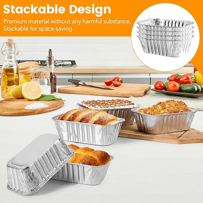 100 Pack 1Lb Mini Aluminum Foil Loaf Pans – 6" x 3.5" x 2" Disposable Small Bread Tins Oven Safe for Baking, Meatloaf, Cake, Holiday Treats, Food Storage & Takeout