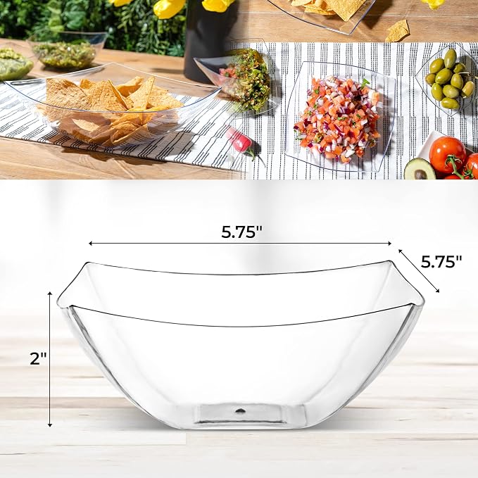 4 Pack Disposable Clear Plastic Serving Bowls Square Party & Candy 16oz | Square Design. Disposable Party Tableware. Salad, Fruit & Candy Use. Candy Buffet Containers. Clear Plastic.