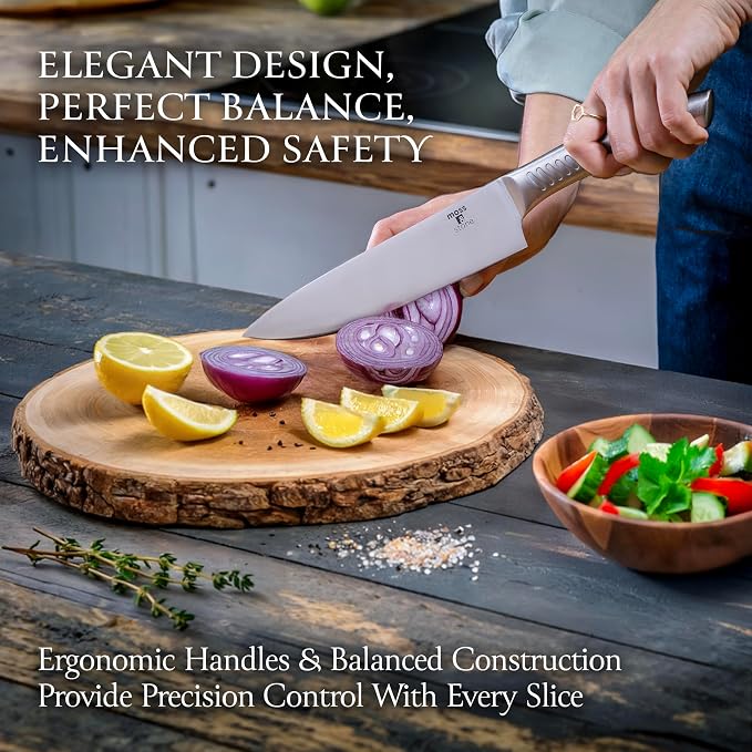 Moss & Stone Small 6 Pcs Kitchen Knife Set with Block, Stainless Steel | Professional chef knife set with sharp cooking knives, premium scratch-resistant and rust-proof design, ergonomic handle
