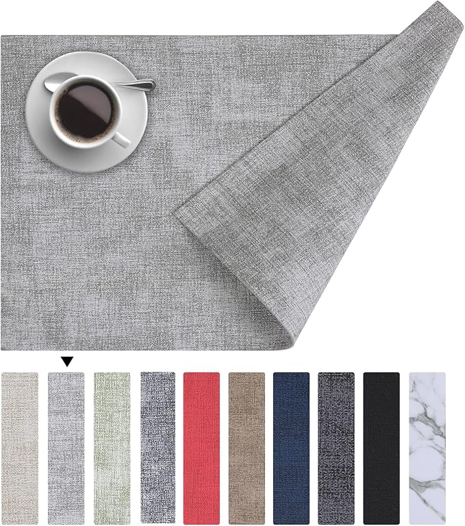 Homaxy PU Faux Leather Placemats for Dining Table, Set of 6, Light Grey | Waterproof Wipeable Washable Table Mats, Easy to Clean Anti-Slip Place Mats, 11.8" x 17"