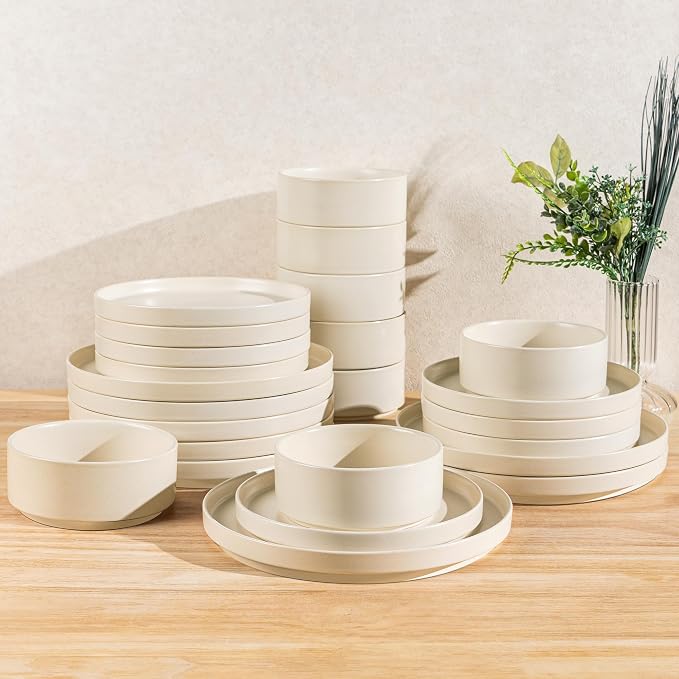 Ceramic Dinnerware Set for 8, 24-Piece Plates and Bowls Set | Lightweight Porcelain Dish Set, Scratch Resistant, Oven & Microwave & Dishwasher Safe, Matte White