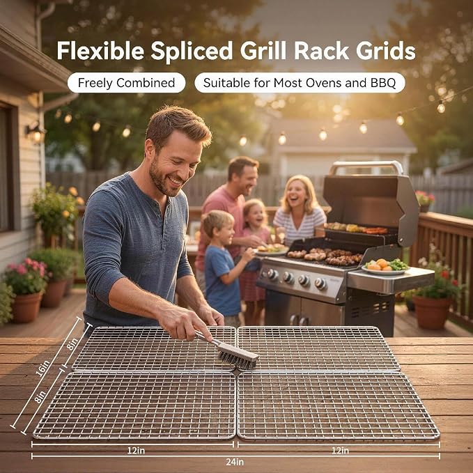Disposable Grill Rack Grids,Stainless Steel BBQ Roasting Rack or Baking,Cooling Rack,Oven Dishwasher Safe,For Oven and outdoor Barbeque (12, 12 "x 8")