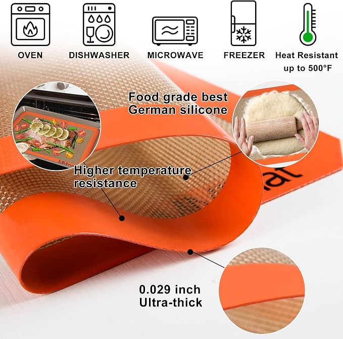 Best German Silicone Baking Mat, 3/4 Sheet Baking Mat for Oven | Non Slip Silicone Baking Sheet, Non Stick Reusable, BPA Free, PFOA Free, Non-toxic, Dishwasher Safe
