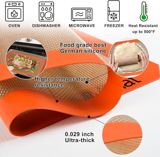 Best German Silicone Baking Mats, Counter Mat - 9x13 inch, Set of 2 | Non Slip Silicone Baking Sheet, Non Stick Reusable, BPA Free, PFOA Free, Non-toxic, Dishwasher Safe