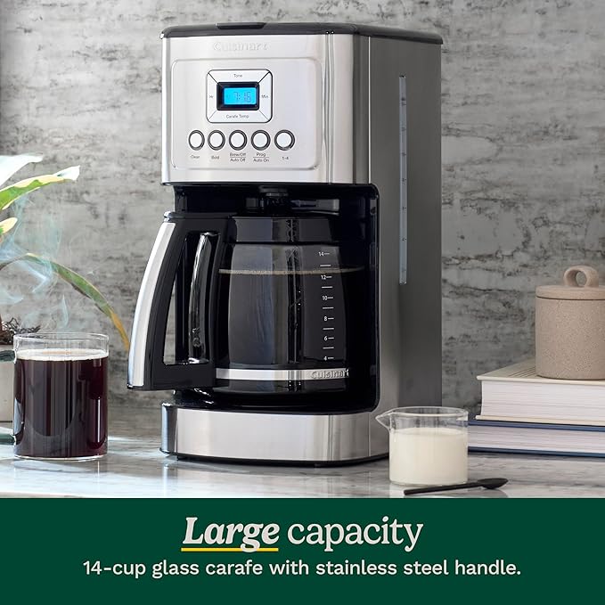 Cuisinart Coffee Maker, Programmable, Stainless Steel, 14-Cup Glass Carafe | PerfecTemp coffee machine with 1-4 cup settings, strength control, auto-off & a reusable gold tone filter, DCC-3200