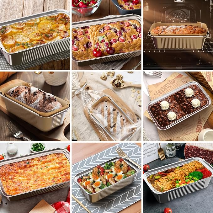 Gyreuni 50 Pack Disposable Loaf Pans with Bread Bags,8.3" X 4.1" X 2.2" | Heavy-duty foil pans fit up to 2.4 lb,Ideal for baking bread, banana bread, meatloaf, pound cake, and other homemade treats.
