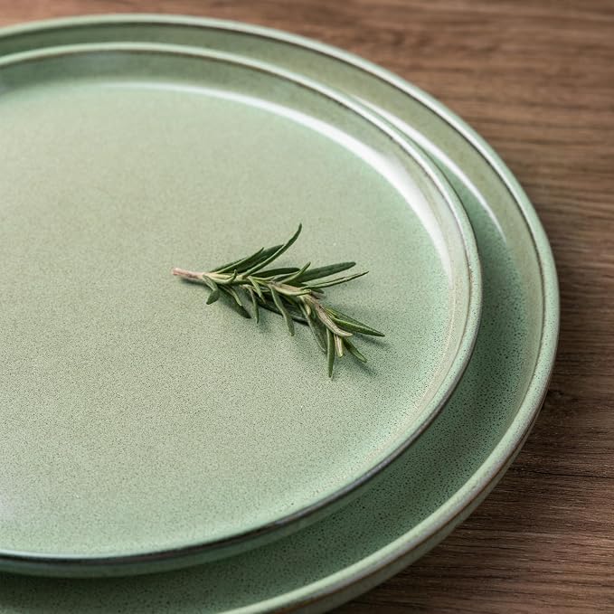 GBHOME Dinnerware Sets for 6, 18 Pieces Ceramic Plates and Bowls Set | Scratch Resistant Stoneware Dishes Set, Dishwasher & Microwave Safe, Reactive Glaze-Pastel Green