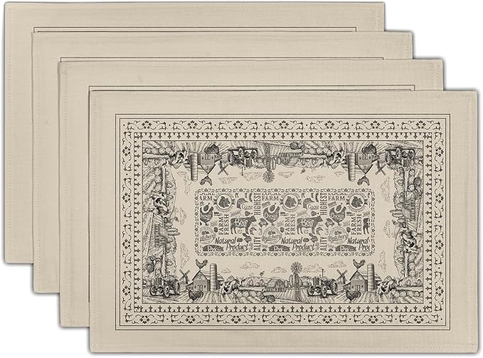Farm Placemat Set of 4,Farmhouse Cow House Table Mat 12 x 18 Inch Vintage Animal Heat Resistant Place Mat for Party Kitchen Dining Decoration