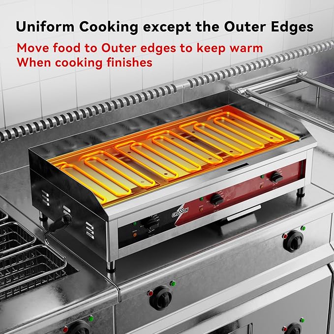 CROSSON ETL Listed 36"*16" Large Commercial Electric Countertop Griddle,Flat Top Heavy Duty Griddles with Non-Stick 1/2" Thick Iron Cooking Plate for Restaurant use-240V/6600W (EG-918C)