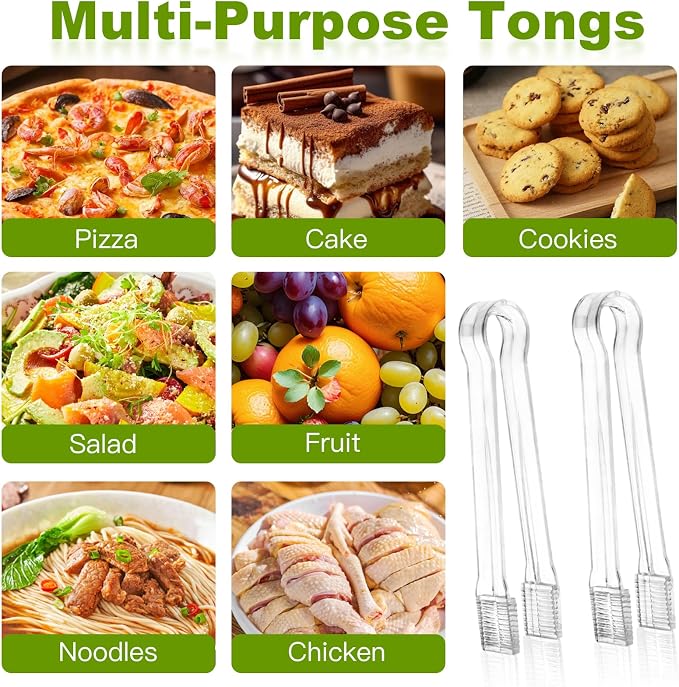 Ninsula 8 PCS Plastic Serving Tongs, 6.3 Inches Disposable Clear Tongs, Kitchen Small Serving Utensil Tongs for Party Catering Buffet Bakery Salad Cookies Ice