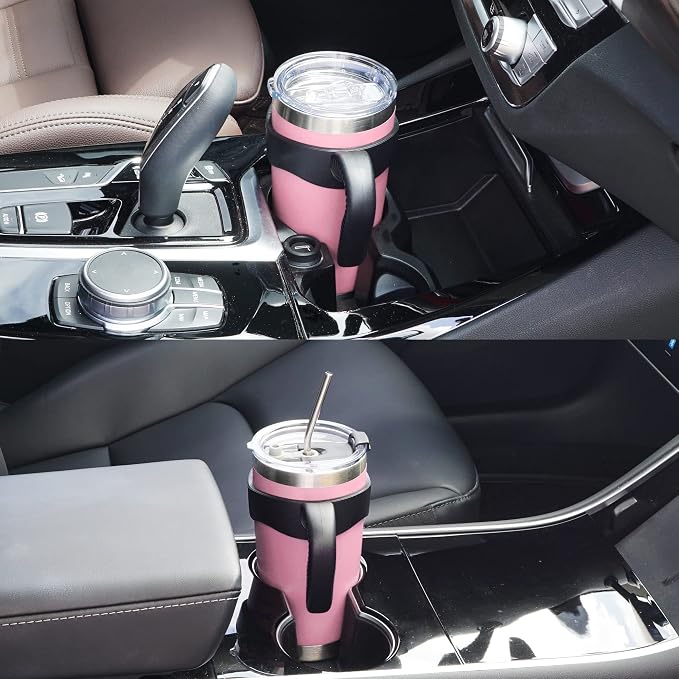 WETOWETO 20oz Tumbler with 2 lids and 2 straws, Stainless Steel Vacuum Insulated Water Coffee Tumbler Cup with Handle, Double Wall Powder Coated Travel Mug Thermal Cup (Ice Pink, 1 Pack)