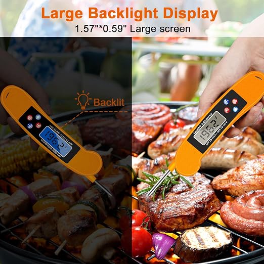 Digital Talking Thermometer for The Blind, Orange Waterproof Instant Read Food Thermometer with Talking Function and Backlight, Meat Thermometer with Probe for Cooking and Grilling, and More