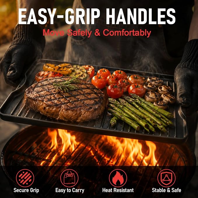 24" X 16" Reversible Cast Iron Griddle for Camp Chef, Stove Top Accessories | Flat top griddle plate for universal 4 burner stove & gas/charcoal/propane outdoor grill, even heating, durable,easy to clean