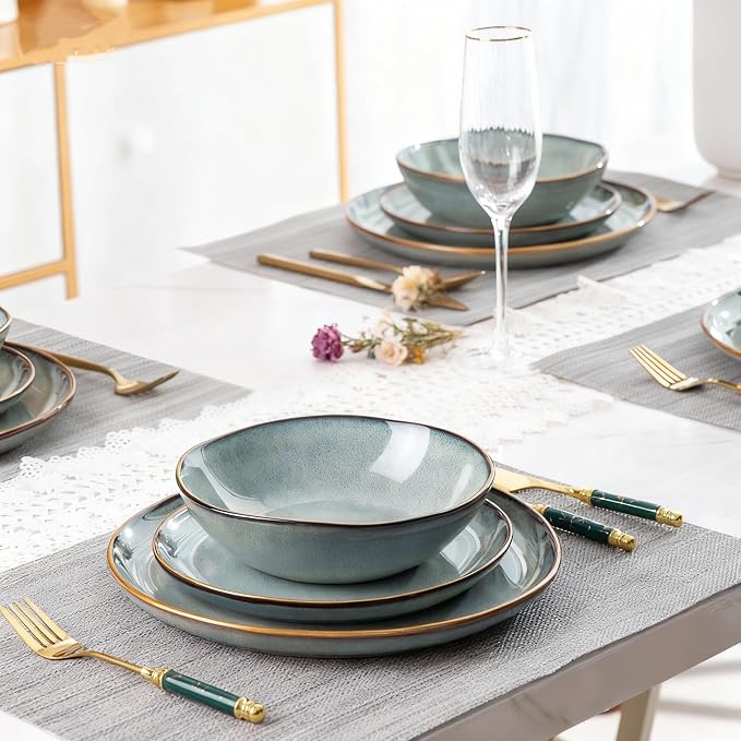 AmorArc Ceramic Dinnerware Sets for 6, 18Pcs Plates and Bowls Sets Dishes | Stoneware Handmade Reactive Glaze Dinner Set, Highly Scratch Resistant | Dishwasher & Microwave Safe Dishware