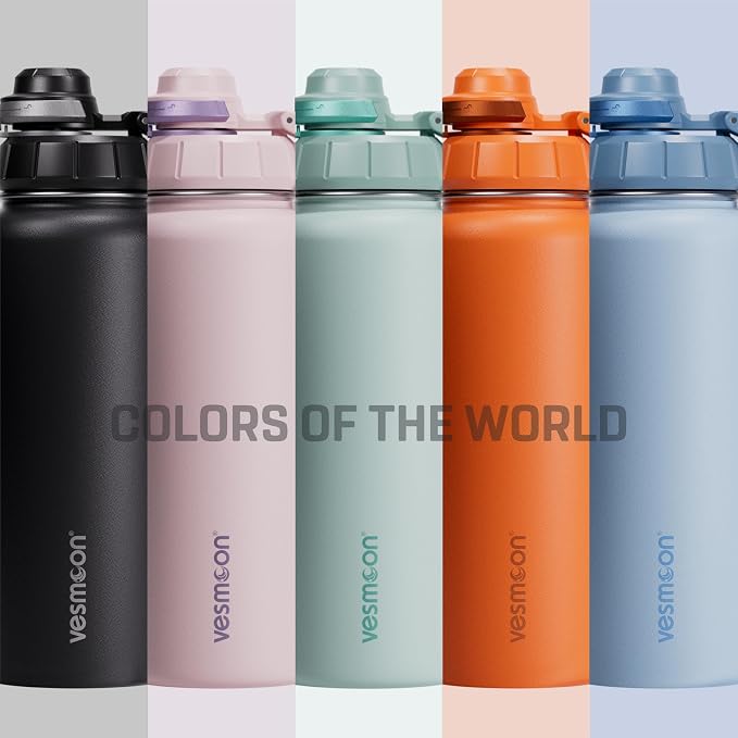 Vesmoon Vessence 32 Oz Stainless Steel Tea Infuser Bottle for Loose Leaf Tea, Water, Herbs, Fruits - Triple Layered Insulated, Leak Proof Bottle with Lid and Clip Handle - 24 Hours Hot/Cold