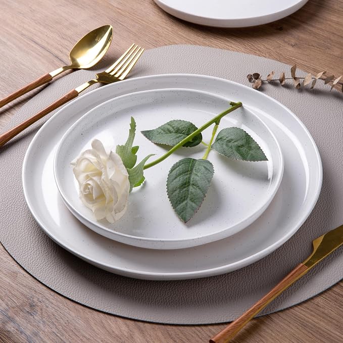 AmorArc Dinnerware Sets for 8, 32 Pieces Ceramic Plates and Bowls Set | Scratch Resistant Stoneware Dishes Set, Dishwasher & Microwave Safe,White