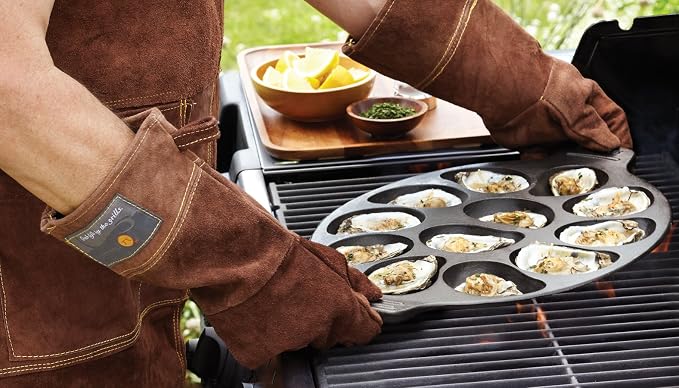 Outset Cast Iron Oyster Grill Pan, 12 Cavities, Black Oyster BBQ and Serving Pan | Grill & Serve Oysters In One Pan | 12 Capacity Oyster Tray & Plate | Oven, Grill & Stovetop Safe | Durable Cast Iron Platter
