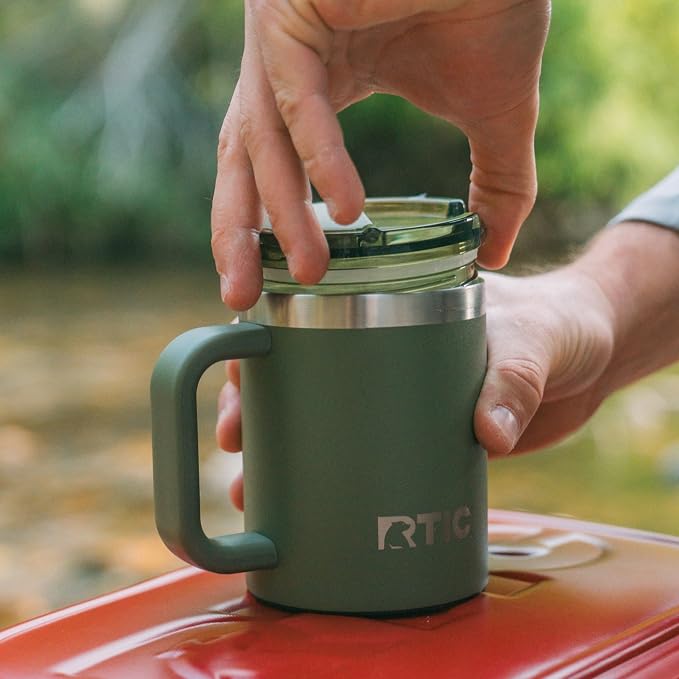 RTIC 12oz Essential Mug with Lid and Handle, Ceramic Lined, Beach | Stainless Steel Metal, Insulated Travel Cup for Hot and Cold Drinks, Coffee, Car, Camping and Travel