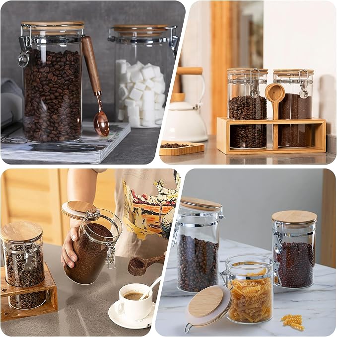47 oz/1350ml Clear Glass Storage Canister with Airtight Bamboo Lid, Large Decorative Container Jar for Coffee Spice Candy Salt Tea Cookie Condiment Pepper Sugar Overnight Oatmeal Snacks | 1350ml, clear decorative container jar for coffee, spices, candy...
