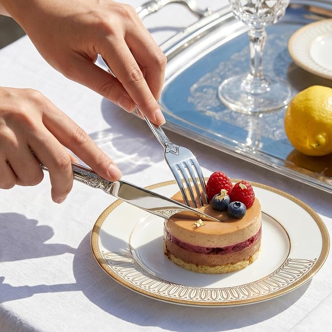 OSVSEE Vintage Silverware Set, 18/10 Stainless Steel Flatware Set for 4 | Heavy Duty Flatware with Royal Palace Handles, Mirror Polished Cutlery, Dishwasher Safe Silverware for Weddings & Gift Giving
