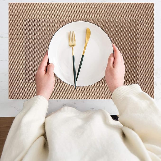 PIGCHCY Placemats Vinyl Washable Table Mats Elegant Non-Slip Placemats for Dinner Table Set of 4 (Champagne)