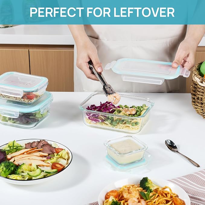 Vtopmart 18Pack Glass Food Storage Containers with Lids, Meal Prep Containers, Airtight Lunch Containers Leak Proof Locking Lids for Microwave, Oven, Freezer, Dishwasher