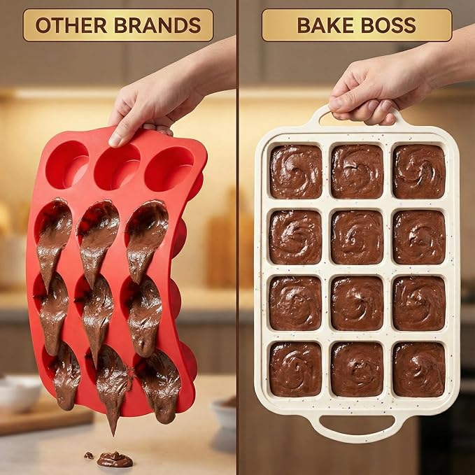 Silicone Brownie Pans with Dividers - 2 PACK - CREAM | Metal Reinforced Silicone Brownie Pans for Baking, Nonstick Brownie Pan, Easy Release Surface, Dishwasher Safe