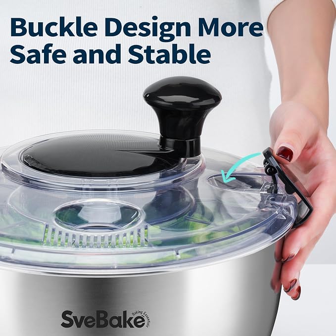 Stainless Steel Salad Spinner, 4.8 Qt Vegetable Washer, BPA-Free Lettuce Dryer with Crank Design, Easy Clean, Non-Slip Base - Transparent Lid