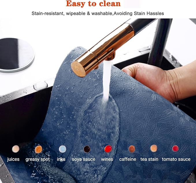 Blue Vinyl Placemats Set of 6 Waterproof Wipeable Table Mats | Heat Resistant Easy Clean Place Mats Faux Leather Table Mats Washable PVC Table Placemats for Dining Table