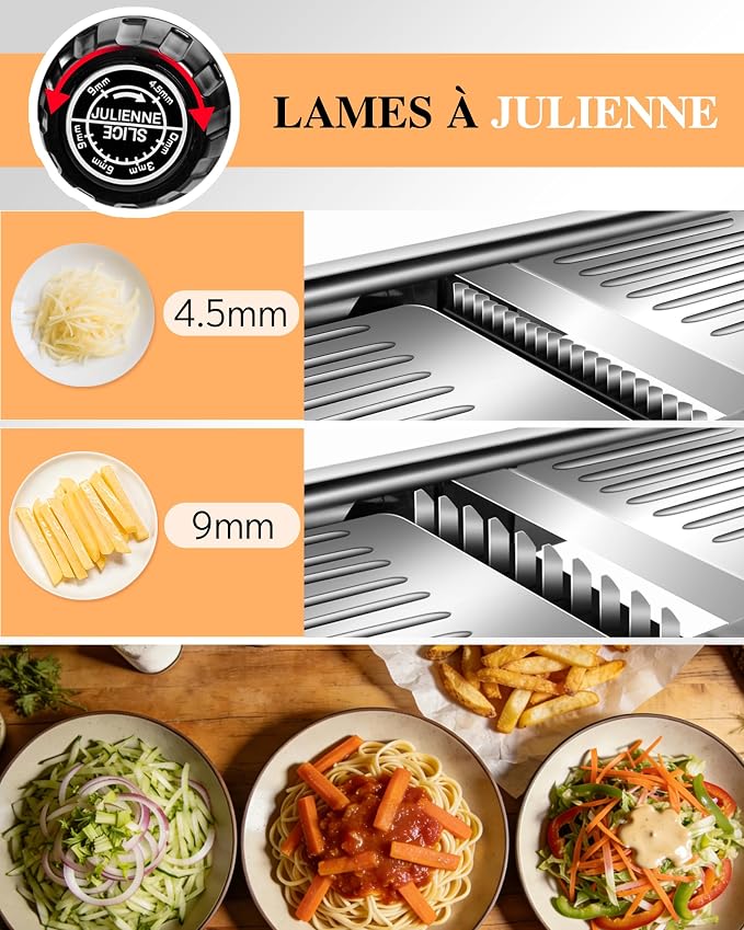 MASTERTOP Adjustable Mandoline Food Slicer,Vegetable Slicer Fruit Cutter | Stainless Steel Mandoline Slicer, Julienne Slicers for Kitchen Onion Potato, Tomato, Vegetable, and Fruit, Dishwasher Safe
