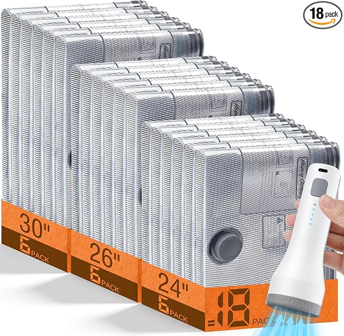 18 Pack Vacuum Storage Bags for Travel with Rechargeable Cordless Pump, Space Saver Bags for Clothes, Compression Packing Bags for Luggage and Suitcase, 18 Combo Size