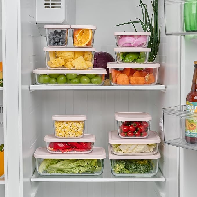 Glass Food Storage Containers with Lids — 6 Piece — 17.6 oz Glass with BPA-Free Leakproof Stackable Lids — Microwave, Oven & Dishwasher Safe — Ideal for Meal Prep & More - Berry Blush