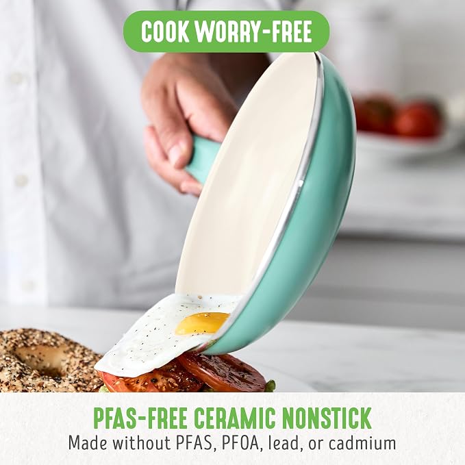 GreenLife 2 Piece (7” & 10”) Ceramic Nonstick Frying Pan Set, Turquoise | PFAS-Free Nonstick Coating, Family Skillet Set, Egg Pan, Omelet Pan, Stay-Cool Handles, Dishwasher & Oven Safe up to 350F