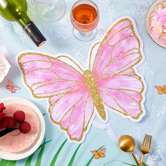Harloon 100 Pcs Butterfly Paper Placemats Disposable Colorful Butterfly Table Mats for Spring Summer Wedding Baby Shower Birthday and Holiday Party Kitchen Dining Table, 13 x 10.8 Inches (Pink)