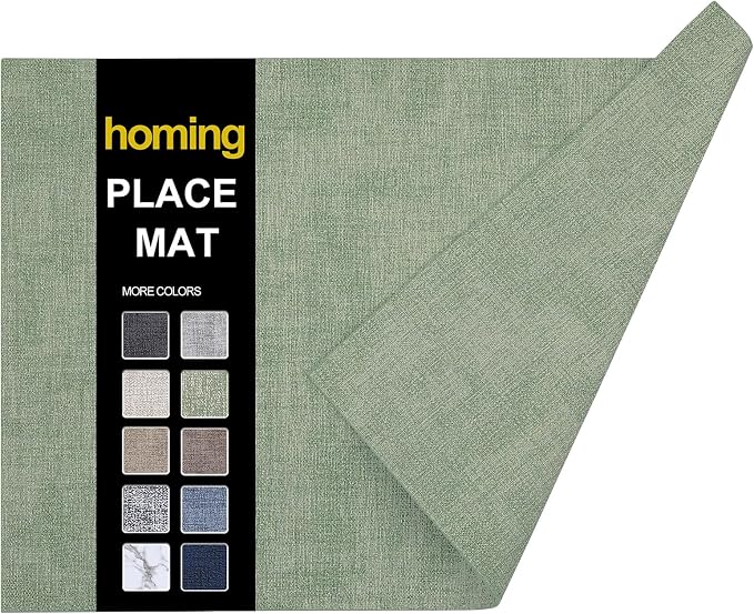 Faux Leather Heat Resistant Placemats 6 Packs, Waterproof Wipeable Dining PU Place Mats for Indoor & Outdoor, Easy to Clean, Sage Green