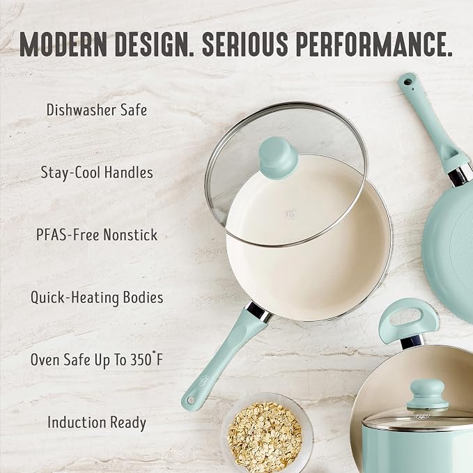 GreenLife 2QT Ceramic Nonstick Saucepan with Lid, Mint Green | PFAS-Free Ceramic Nonstick Coating, Soup Pot, Induction Ready, All Stovetop Compatible, Stay-Cool Handles, Dishwasher Safe