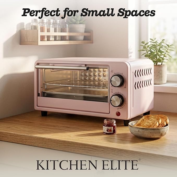 Kitchen Elite 4-Slice Countertop Toaster Oven, Stainless Steel Tray, Pink
