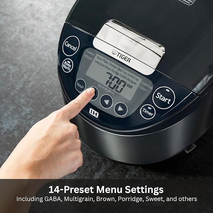 Tiger Jpw H10u 5.5 Cup Induction Rice Cooker, 14 Presets, LCD (Black) | 14 menu presets, LCD display, 24-hour keep-warm