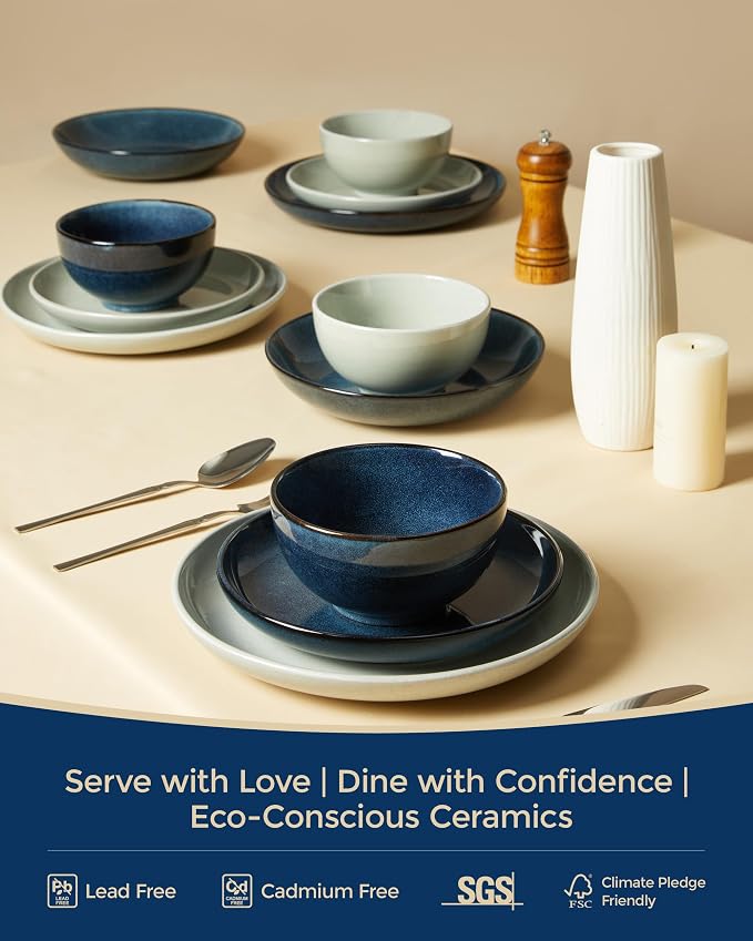 24 Piece Dinnerware Sets for 8, Modern Stoneware Plates and Bowls Setst, Perfect for Family Gatherings & Holiday Celebrations, Easy Cleaning Dishes Set, Stack Compactly Dishware, Starry Blue