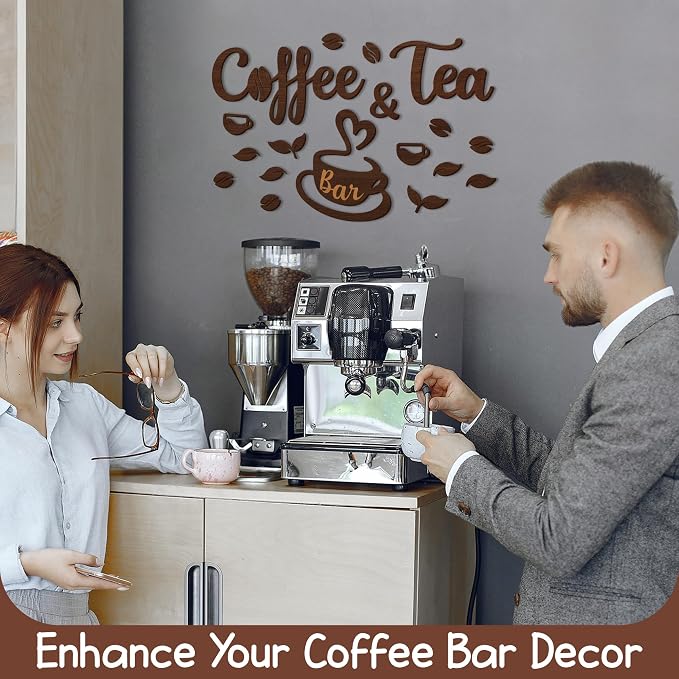 Coffee and Tea Bar Sign, Rustic Wood Cafe Station Kitchen Decor | wood letter sign, coffee and tea station decor, farmhouse kitchen bar accent, gift for coffee lovers