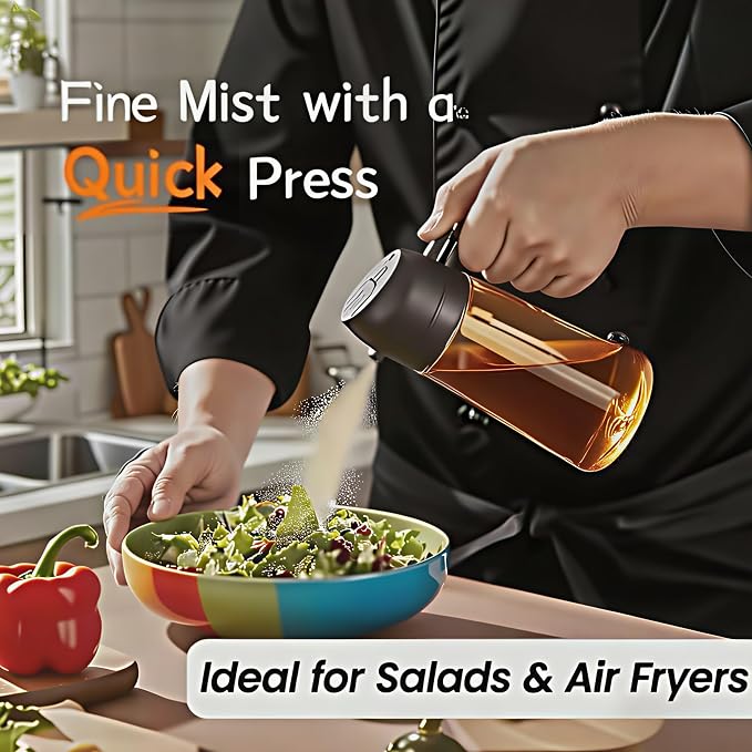 16oz/470ml Glass Olive Oil Sprayer for Cooking | 2 in 1 Oil Dispenser for Kitchen Spray and Pour, Premium Oil Bottle, Food-Grade Spray Bottle, for Salad, Air Fryer, BBQ