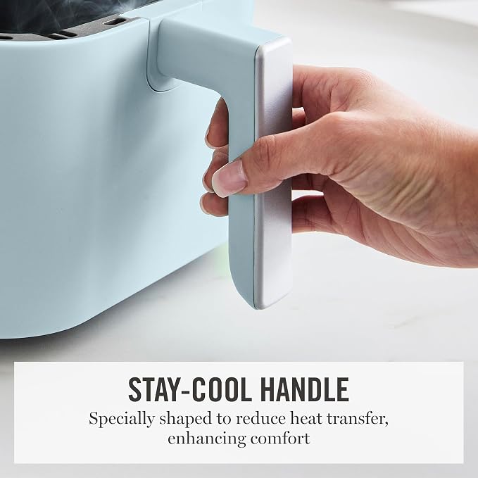 Martha Stewart 6-Quart Air Fryer, 6 Presets, Space Saving, Sky Blue | 3lb Capacity, PFAS-Free Ceramic Nonstick Basket & Tray, Bake, Roast, Broil, Dehydrate, Reheat, Shake Reminder, Heat up to 400