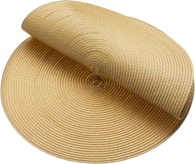AHHFSMEI Round Placemats Set of 6 Heat Resistant Washable Non-Slip Woven Braided Table Mats for Dining Table Kitchen & Home Decor (Wheat Yellow)