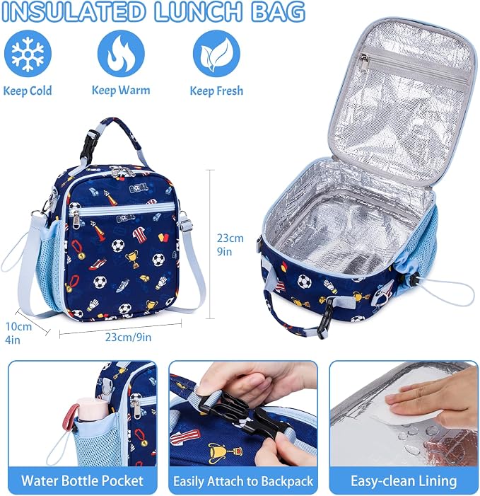 Bento Lunch Box for Kids Adult, Leakproof 3-4 Compartment Bento Box Set with Insulated Food Jar,Water Bottle, Lunch Bag, School Lunch Container for Toddler Teen Girls Boys Ages 3+(Football)