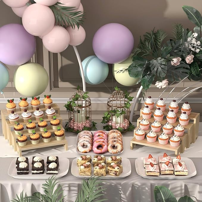 4 Set Wooden Tiered Risers Display Stands for Vendor Events,Stackable Wood Cupcake Display Stand,Farmhouse Decor Wood Dessert Table Display Set,Vendor Booth Display Items,Food Display Risers for Party