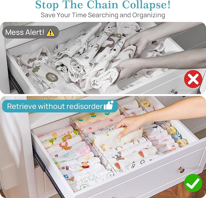 Vtopmart 12 Pack Drawer Dividers for Clothes, 4" High 10.2"-16.5" Adjustable Expandable Dresser Drawer Organizer, Clear Plastic Separators for Dresser, Baby Clothing, Underwear, Cosmetic, Toiletries | Expandable Dresser Drawer Organizer, Clear Plastic ...