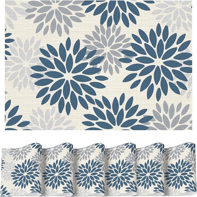 Artoid Mode Floral Vinyl Plistic Placemats Set of 6, Washable Heat Resistant Non-Slip Woven Plastic PVC Place Mats for Farmhouse Holiday Party Kitchen Dining Decor