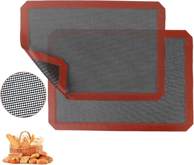 2PCS 16.5"x11.6" Perforated Baking Mats, Silicone Half Sheet Pan Black | Hollow Out Reusable Oven Liners Heat Resistant Non-Stick Mat for Making Cookie/Bread/Pizza/Macaron/Pastry/Eclair(Corner Cut)