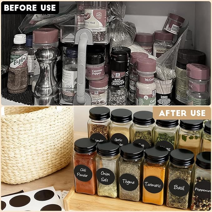 24Pcs Spice Jars with Label, 4oz Empty Square Seasoning Containers, Spice Jars with Shaker Lids, Small Spice Bottles for Salt, Herbs, Sugar, Pepper, Seasoning Jars for Spice Rack, Cabinet, or Drawer